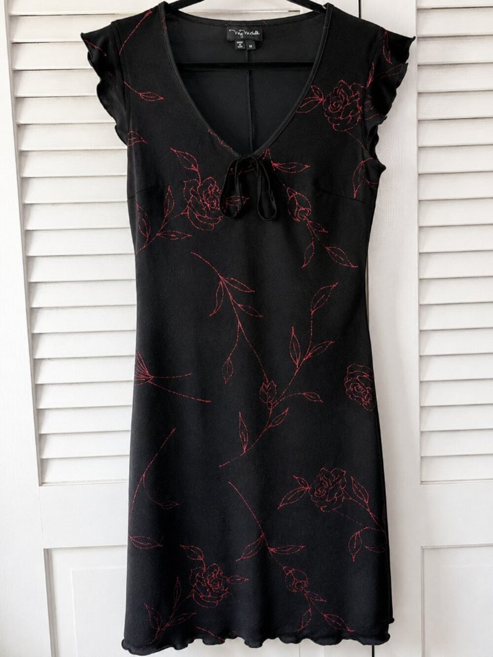 Vintage My Michelle Y2K Black Glitter Rose Dress M Whimsigoth Fairy Grunge